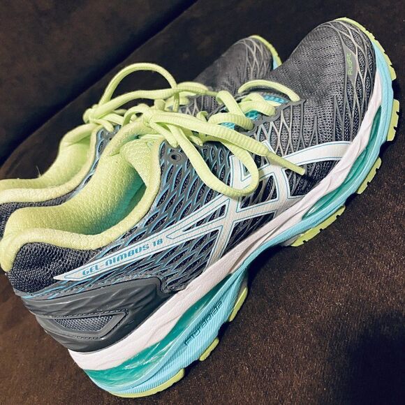 ASICS GEL NIMBUS 18 Womens Grey Turquoise Lime Womens Running Shoes - Picture 10 of 14